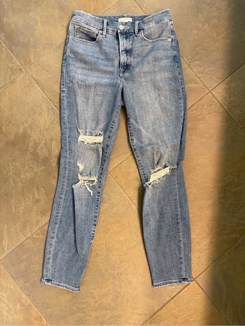 Good American Light Wash Ripped Skinny Jeans